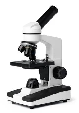 Scientific microscope isolated on white background, front view Stock Photos
