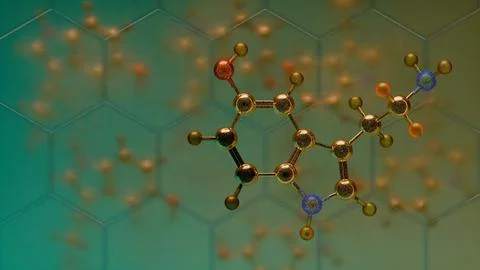 Scientific molecular structure floating over transparent hexagon pattern in.. Stock Illustration