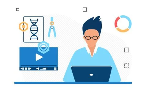 Scientific online learning tutorial video materials Stock Illustration