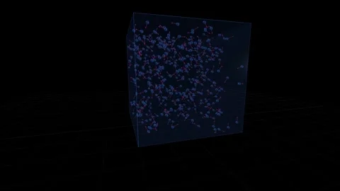 Scientific Particle Simulation Inside a Rotating Transparent Blue Cube Stock Footage 328340440