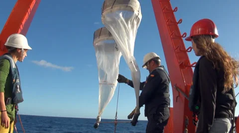 Scientific preparing a Bongo nets to take samples of microorganisms Stock Footage 36432256