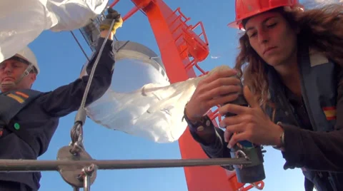 Scientific preparing a Bongo nets to take samples of microorganisms Stock Footage 36437336