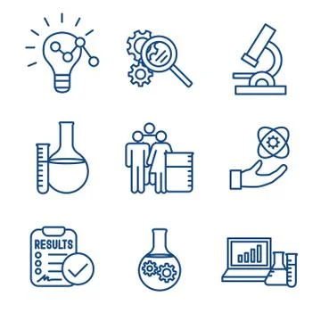 Scientific Process Icon Set and hypothesis, analysis, etc Illustrazione stock