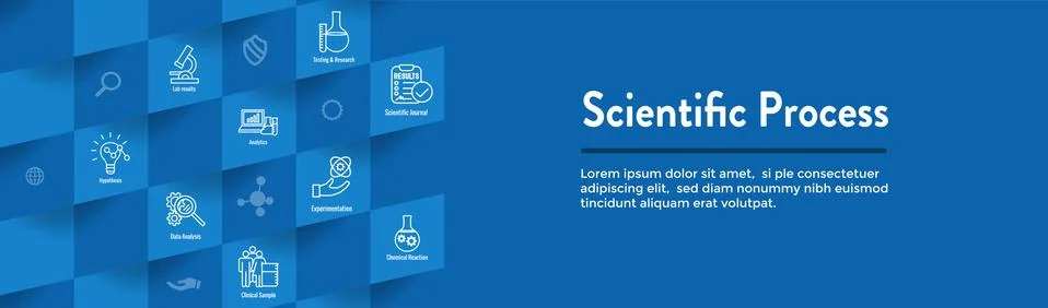 Scientific Process Icon Set and Web Header Banner Stock Illustration