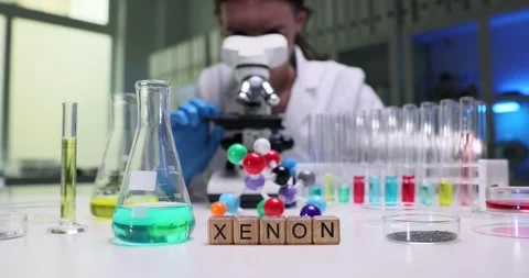 Scientific Research and Study on Xenon Conducted in a Modern Laboratory Setup Stock Footage 309308544