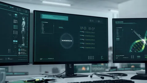 Scientific Research Computer Analyzes DNA Structure For Molecular Experiment Stock Footage 270226228