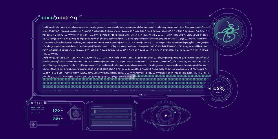 Scientific research data processing interface. Illustrazione stock