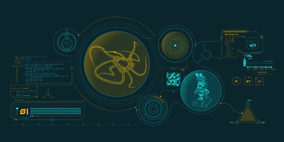 Scientific research data processing interface. Illustrazione stock