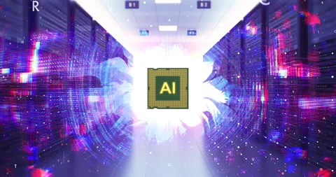 Scientific research hardware with central AI chip processor. Stock Footage 332429022