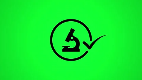Scientific research icon animation with microscope and checkmark on green s.. Stock Footage 346498159