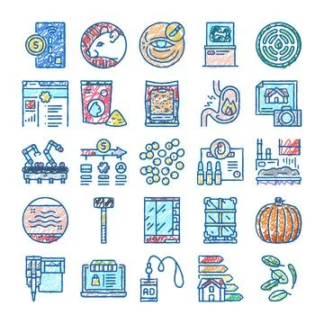 Scientific research, industry process, and business icons collection Stock Illustration