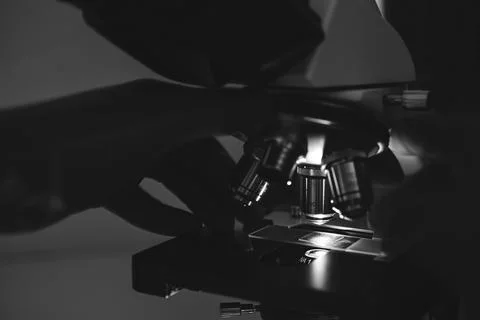 Scientific research with microscope and slide Stock Photos