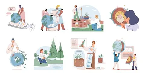 Scientific research. The process researching involves gathering data and an.. Stock Illustration