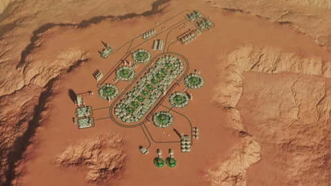 Scientific research settlement on the planet Mars.  Large city of residential Video stock 235136006