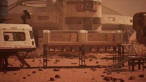 Scientific research settlement on the planet Mars Stock Illustration