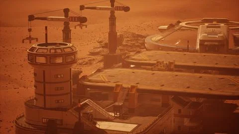 Scientific research settlement on the planet Mars Stock Illustration