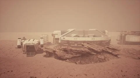 Scientific research settlement on the planet Mars Stock Illustration