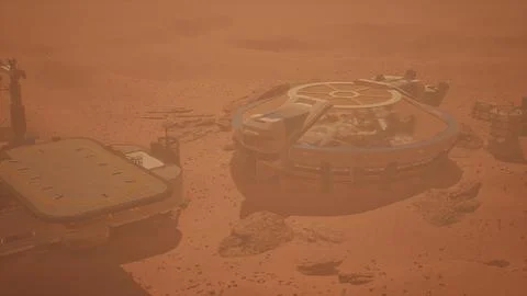 Scientific research settlement on the planet Mars Stock Illustration