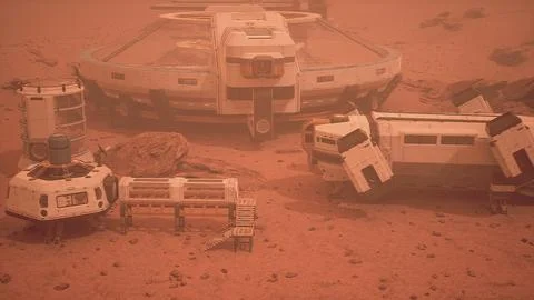 Scientific research settlement on the planet Mars Stock Illustration