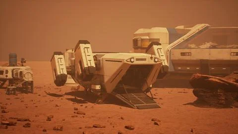 Scientific research settlement on the planet Mars Stock Illustration