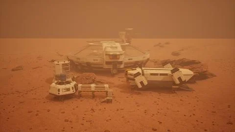 Scientific research settlement on the planet Mars Stock Illustration