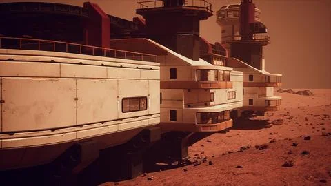 Scientific research settlement on the planet Mars Stock Illustration