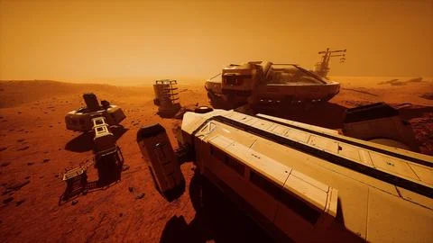 Scientific research settlement on the planet Mars Stock Illustration