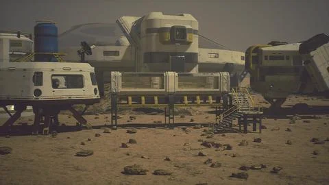 Scientific research settlement on the planet Mars Stock Illustration