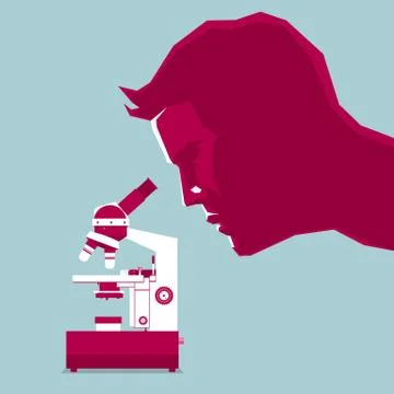 Scientific research uses a microscope. Isolated on blue background. Stock Illustration