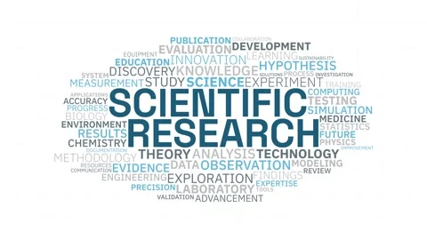 Scientific research word cloud animation with blue and grey typography on a.. 库存影片 341683439