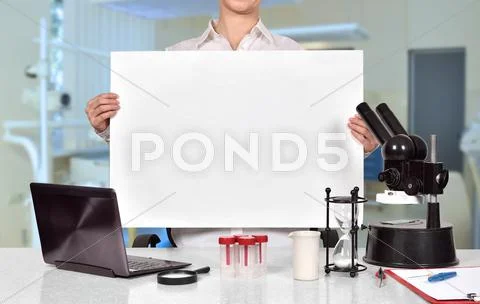 Scientific Researcher Holding Blank Placard
