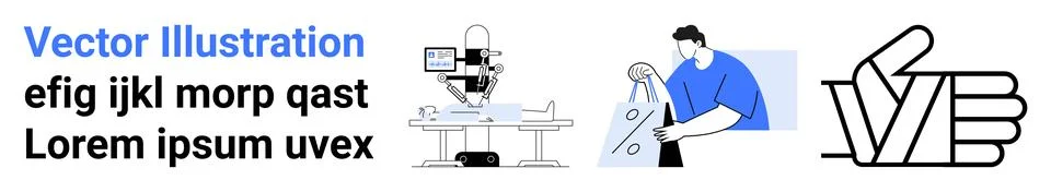 Scientific researcher using a microscope, person ironing clothes, and a thumb 스톡 일러스트