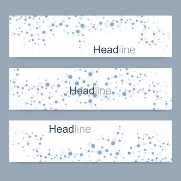 Scientific set of modern vector banners. DNA molecule structure with connec.. Stock Illustration