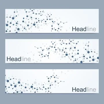 Scientific set of modern vector banners. DNA molecule structure with connec.. Stock Illustration