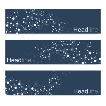 Scientific set of modern vector banners. DNA molecule structure with connec.. Stock Illustration
