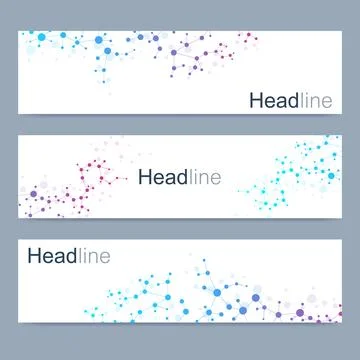 Scientific set of modern vector banners. DNA molecule structure with connec.. Stock Illustration