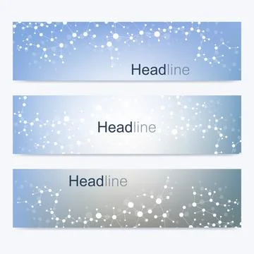 Scientific set of modern vector banners. DNA molecule structure with connec.. Stock Illustration