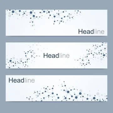 Scientific set of modern vector banners. DNA molecule structure with connec.. Stock Illustration