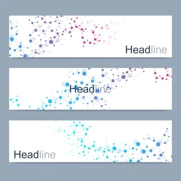 Scientific set of modern vector banners. DNA molecule structure with connec.. Stock Illustration