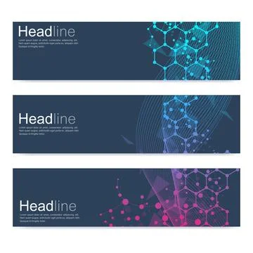 Scientific set of modern vector banners. DNA molecule structure with connec.. Stock Illustration