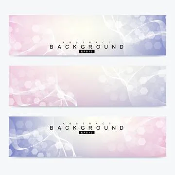 Scientific set of modern vector banners. DNA molecule structure with connected Stock Illustration