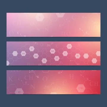 Scientific set of vector banners. Hexagonal chemistry pattern. Medical, science Stock Illustration