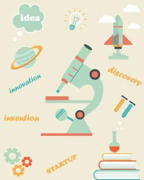 Scientific startup poster with elements of discovery or invention Stock Illustration