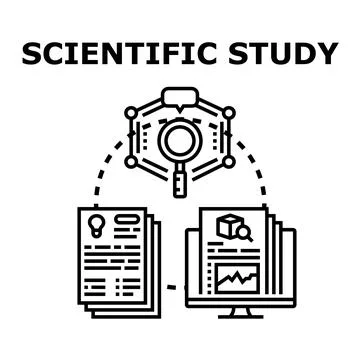 Scientific study process analyzing research data and development 库存插图