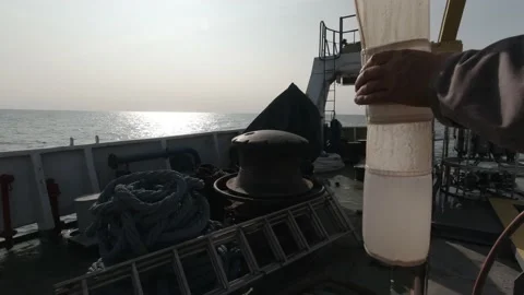 Scientific taking samples of an ocean microorganisms from a Bongo nets Stock Footage 150506970