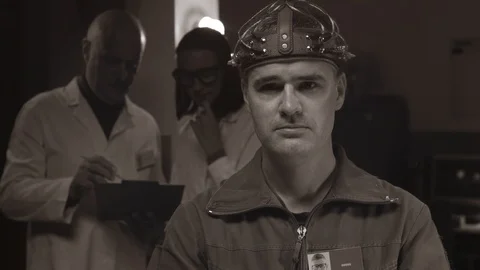 Scientific test on human brain in a sci-fi laboratory Stock Footage 116189961