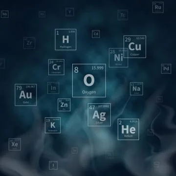 Scientific vector background with chemical elements symbols and white smoke Stock Illustration