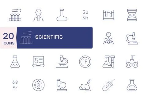 Scientific Vector Icon Toolkit featuring 20 Pixel Optimized Retina Ready Th.. Stock Illustration