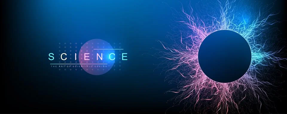 Scientific vector illustration quantum computer technology. Plexus fiction Stock Illustration