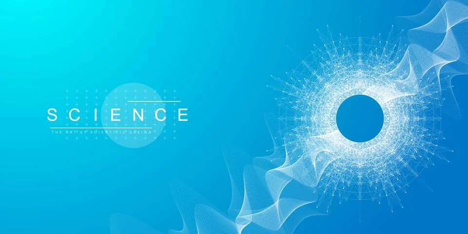 Scientific vector illustration quantum computer technology. Plexus fiction Illustrazione stock